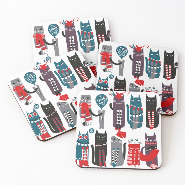 Item preview, Feline Christmas Vibes  Print  Grey Background Grey Green White Purple Beet And Black Kittens T- designed and sold by NathanPVelasco.