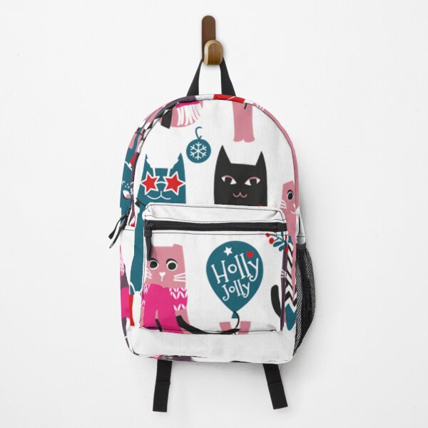 Item preview, Feline Christmas Vibes  Print  Pink Background Green Fuchsia Pink White And Black Kittens  designed and sold by NathanPVelasco.