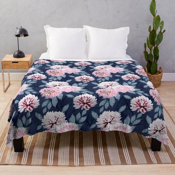 Item preview, White, pink flowers on a dark gray-blue background. designed and sold by marinaklykva.