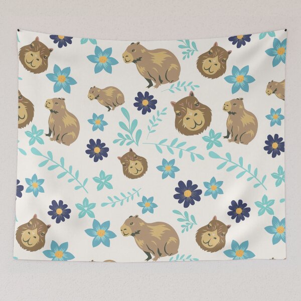 Aperçu de l'œuvre Capybaras à fleurs bleu et turquoise créée et vendue par ArlacV.