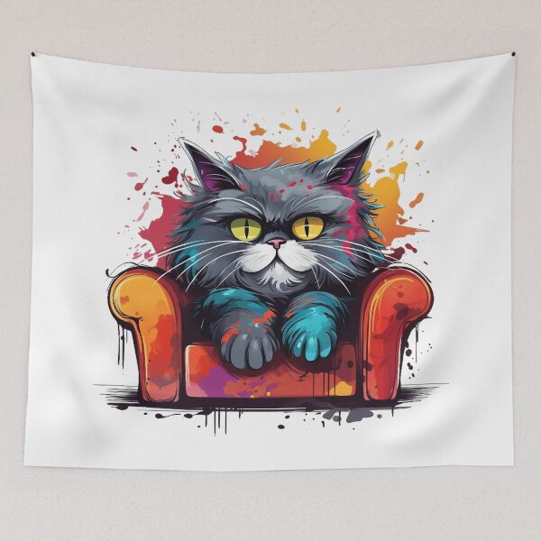 Artikelvorschau, Schwarze Katze mit buntem Sofa entworfen und verkauft von Sunakokookkook.