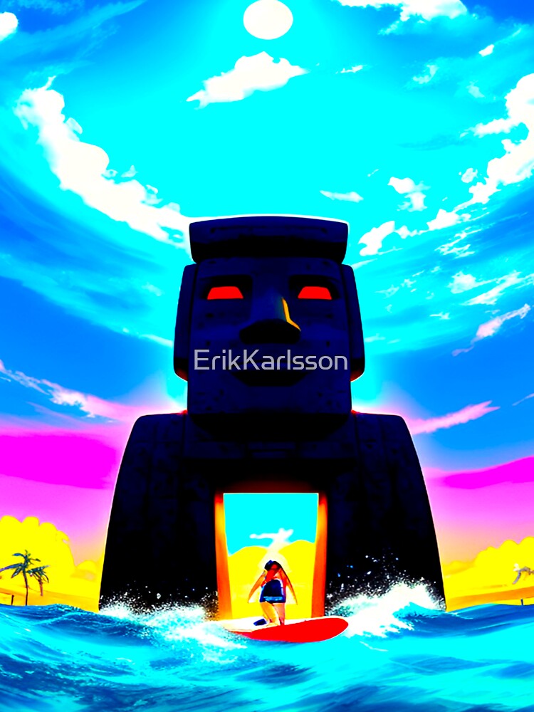 ANIME MANGA SURFING HAWAII KAIJU MOAI T-SHIRT  Kids T-Shirt by  ErikKarlsson