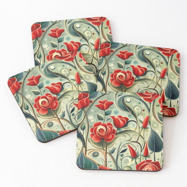 Item preview, Cute Retro Art Nouveau Seamless Floral Pattern with Abstract Red Rose Flowers designed and sold by Vicky Brago-Mitchell®.
