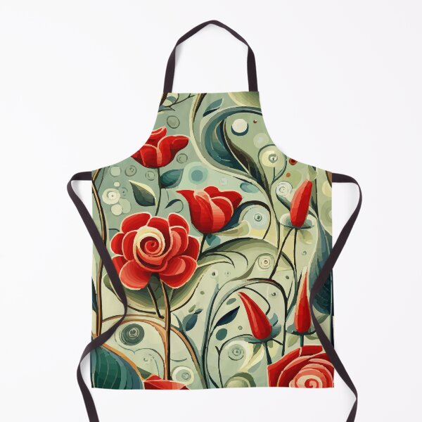 Item preview, Cute Retro Art Nouveau Seamless Floral Pattern with Abstract Red Rose Flowers designed and sold by Vicky Brago-Mitchell®.