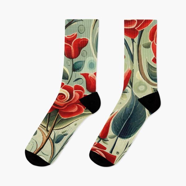 Item preview, Cute Retro Art Nouveau Seamless Floral Pattern with Abstract Red Rose Flowers designed and sold by Vicky Brago-Mitchell®.