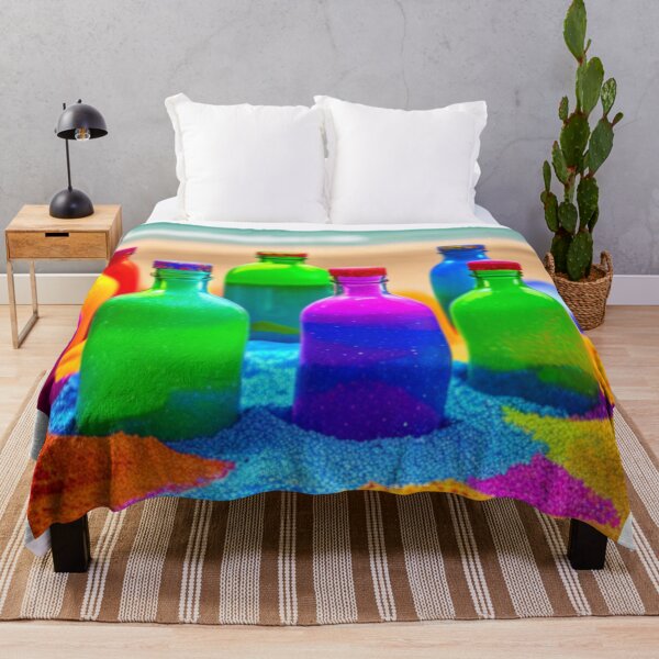 Item preview, Rainbow of Bottles on the Beach. Super decorative colorful design designed and sold by BRINDELEGARD.