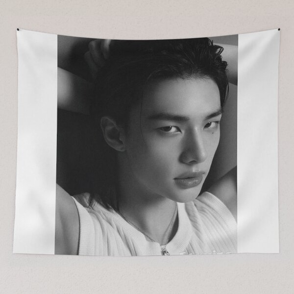 Item preview, Stray Kids black and white sexy SKZ Hyunjin 3RACHA kpop boy group korean men poster  designed and sold by Kpop-Noona.