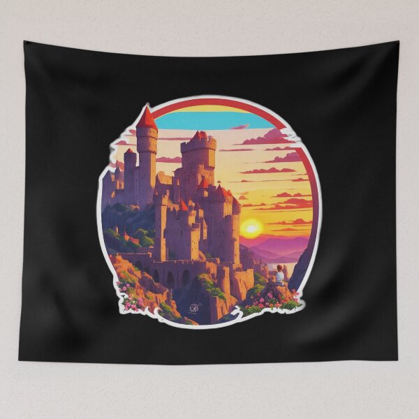 Item preview, Traveler Watching Sunset over Medieval Castle designed and sold by Ridiculam Toga.