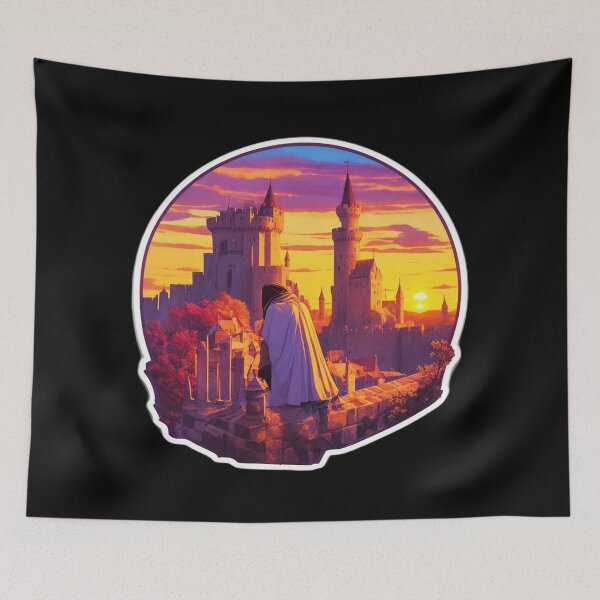 Item preview, Old Traveler Watching Sunset over Medieval Castle designed and sold by Ridiculam Toga.
