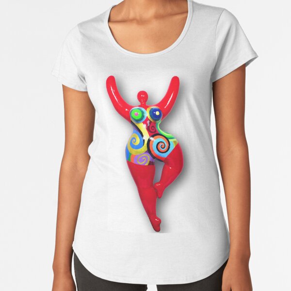 red Nana spirals, copyright by Biriney - tribute to Niki de Saint Phalle rot-spiralmuster-joass050619 Premium Rundhals-Shirt