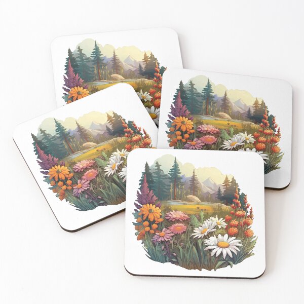 Item preview, flower field and mountain view  designed and sold by mlis.arts.