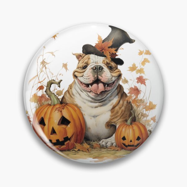 Item preview, Vintage bulldog with pumpkins, Halloween, dog, retro designed and sold by CreativeDecorCo.