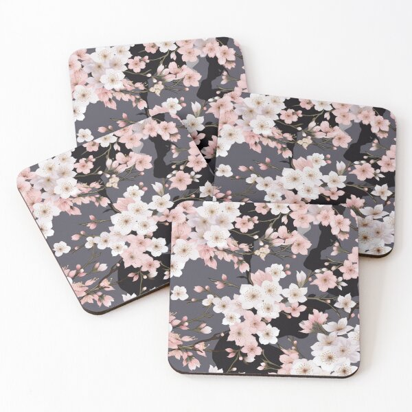 Item preview, Colorful fantasy pattern pink gray black flowers floral carpet cherry blossom Japan designed and sold by G-M-Designs.