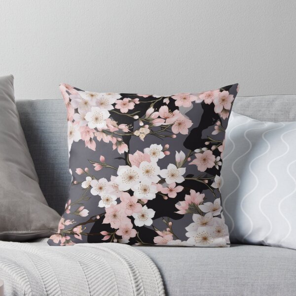 Item preview, Colorful fantasy pattern pink gray black flowers floral carpet cherry blossom Japan designed and sold by G-M-Designs.