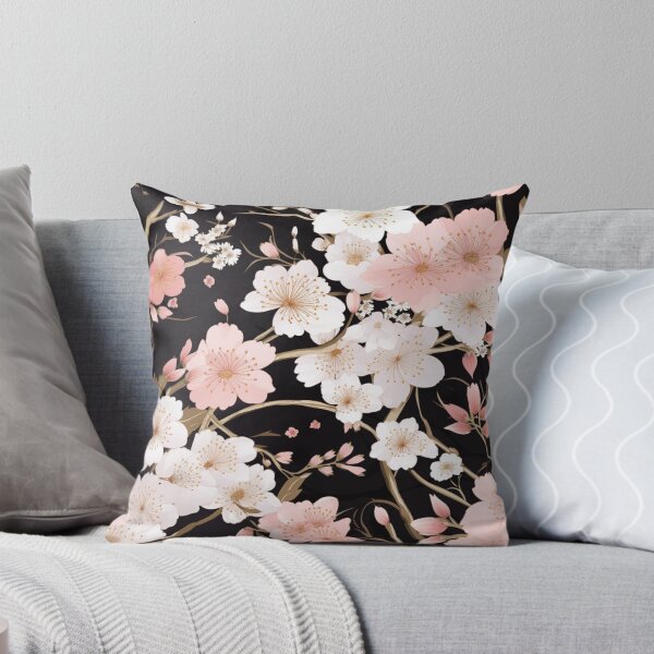 Item preview, Colorful fantasy pattern pink gray black flowers floral carpet cherry blossom Japan designed and sold by G-M-Designs.