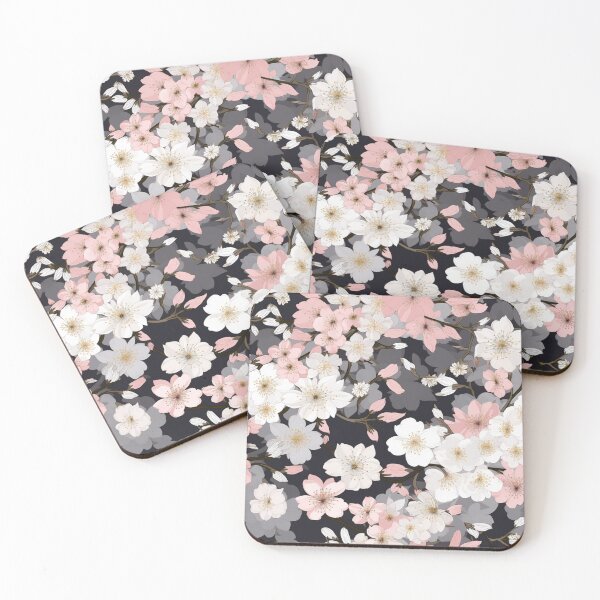 Item preview, Colorful fantasy pattern pink gray black flowers floral carpet cherry blossom Japan designed and sold by G-M-Designs.
