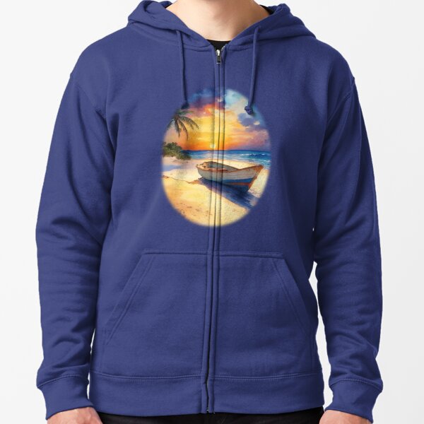 fishing boat on a tropical beach Zipped Hoodie