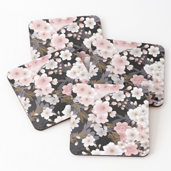 Item preview, Colorful fantasy pattern pink gray black flowers floral carpet cherry blossom Japan designed and sold by G-M-Designs.