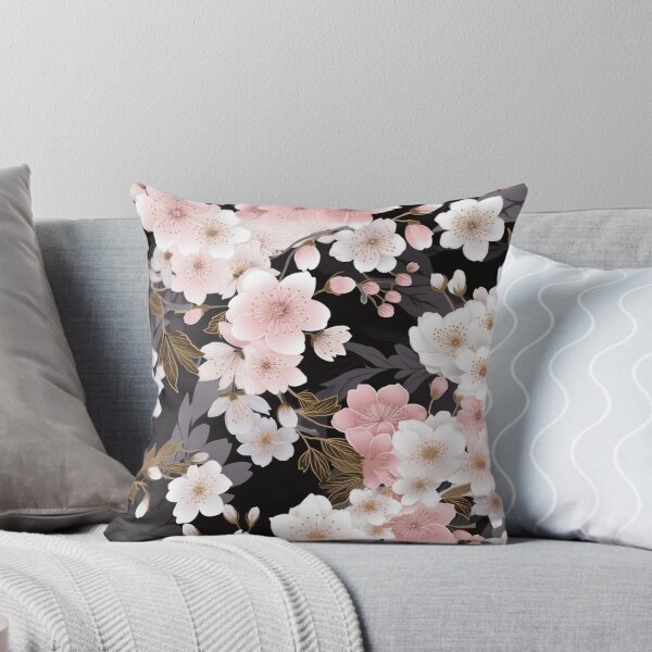 Item preview, Colorful fantasy pattern pink gray black flowers floral carpet cherry blossom Japan designed and sold by G-M-Designs.