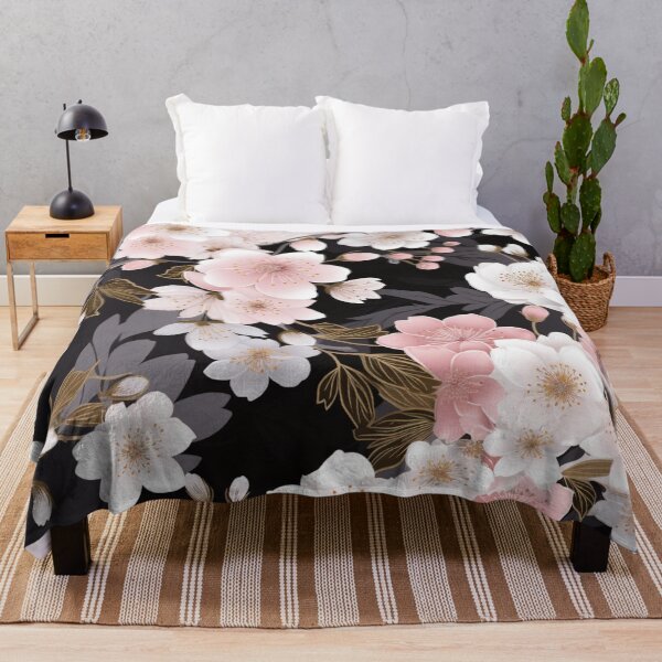 Item preview, Colorful fantasy pattern pink gray black flowers floral carpet cherry blossom Japan designed and sold by G-M-Designs.