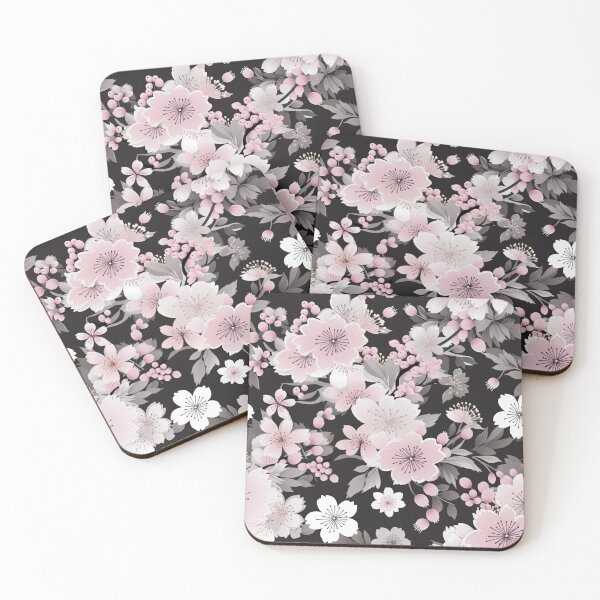 Item preview, Colorful fantasy pattern pink gray black flowers floral carpet cherry blossom Japan designed and sold by G-M-Designs.