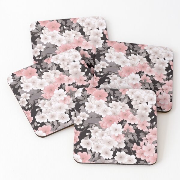 Item preview, Colorful fantasy pattern pink gray black flowers floral carpet cherry blossom Japan designed and sold by G-M-Designs.