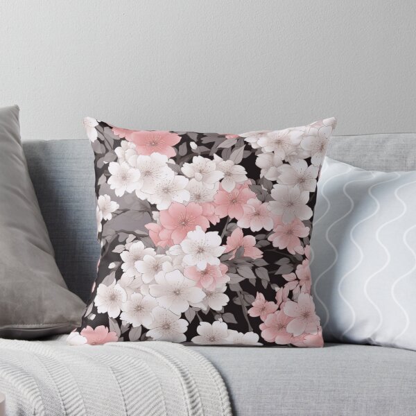 Item preview, Colorful fantasy pattern pink gray black flowers floral carpet cherry blossom Japan designed and sold by G-M-Designs.