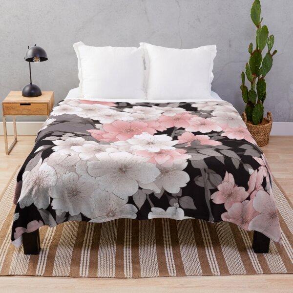 Item preview, Colorful fantasy pattern pink gray black flowers floral carpet cherry blossom Japan designed and sold by G-M-Designs.