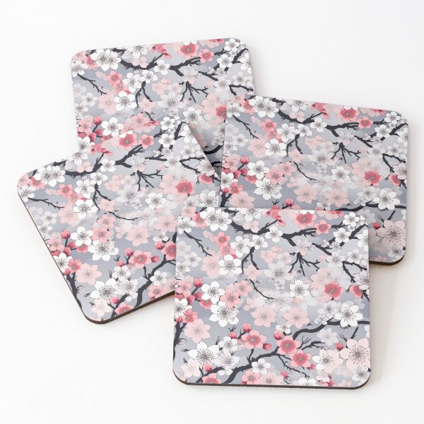 Item preview, Colorful fantasy pattern pink gray black flowers floral carpet cherry blossom Japan designed and sold by G-M-Designs.