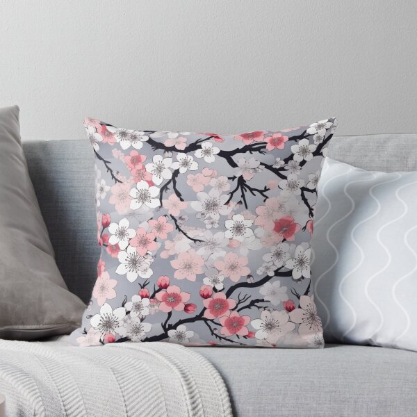 Item preview, Colorful fantasy pattern pink gray black flowers floral carpet cherry blossom Japan designed and sold by G-M-Designs.