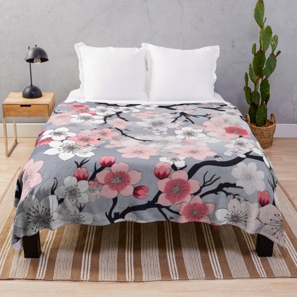 Item preview, Colorful fantasy pattern pink gray black flowers floral carpet cherry blossom Japan designed and sold by G-M-Designs.