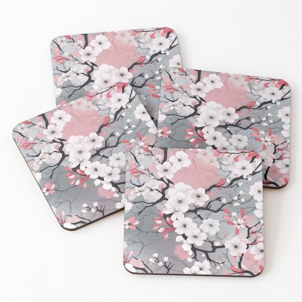 Item preview, Colorful fantasy pattern pink gray black flowers floral carpet cherry blossom Japan designed and sold by G-M-Designs.