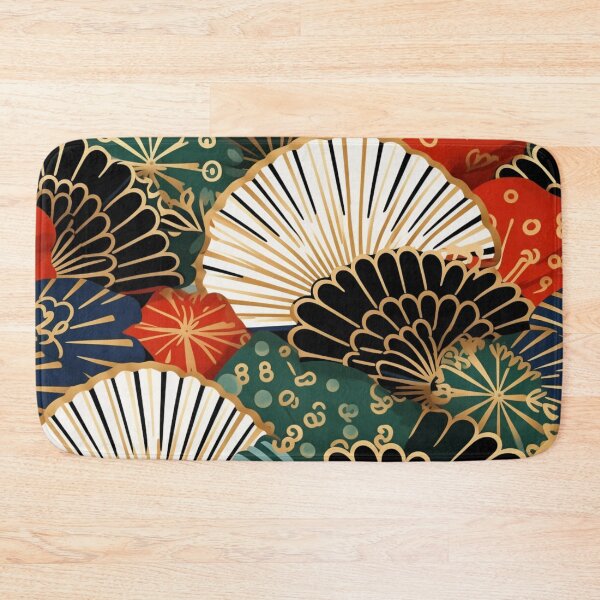 Item preview, Colorful fantasy pattern beige red green white black ornaments fans Japan designed and sold by G-M-Designs.
