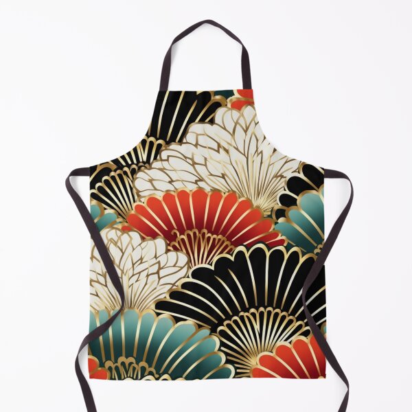 Aperçu de l'œuvre Motif fantaisie coloré beige or rouge vert blanc noir ornements fans Japon créée et vendue par G-M-Designs.