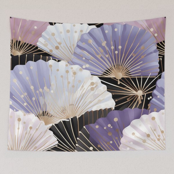 Item preview, Colorful fantasy pattern pink beige white gray black ornaments Japan fan designed and sold by G-M-Designs.