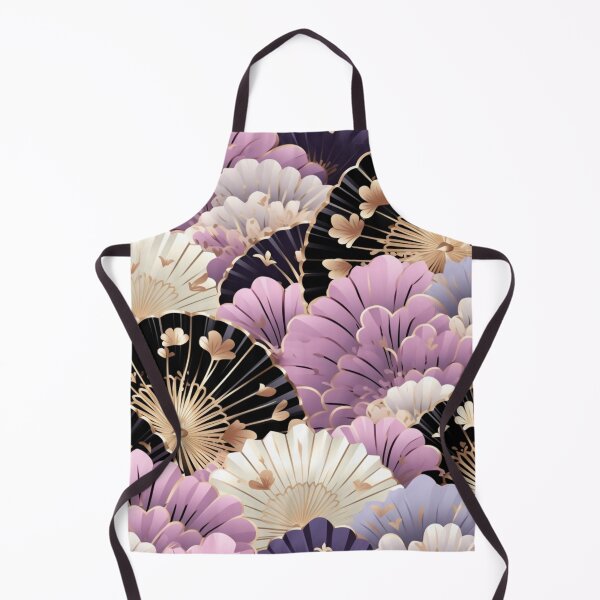 Aperçu de l'œuvre Motif fantaisie coloré rose beige blanc violet or noir ornements fans du Japon créée et vendue par G-M-Designs.