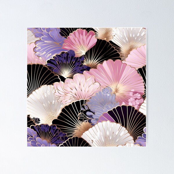 Item preview, Patrón de fantasía colorido rosa beige blanco púrpura oro negro adornos fanáticos de Japón designed and sold by G-M-Designs.