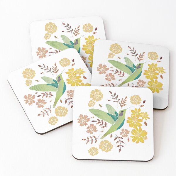 Item preview, Hummingbird and flowers - Brown / Yellow / Gold designed and sold by studio-lemplume.