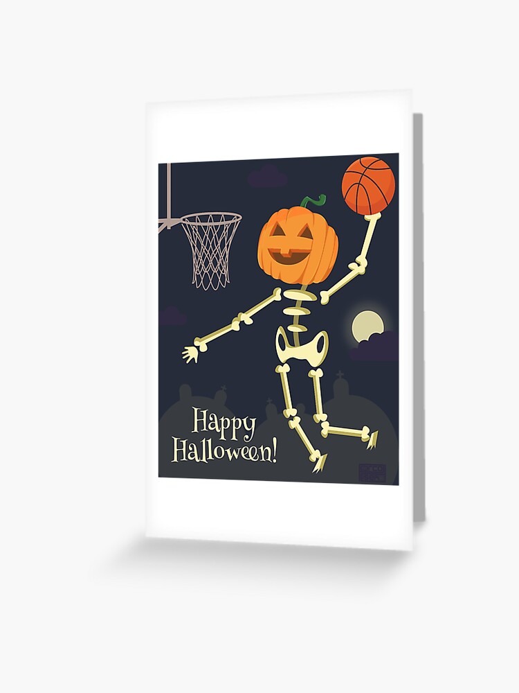 Pumpkin Head Skeleton Slam Dunk Basketball Halloween\