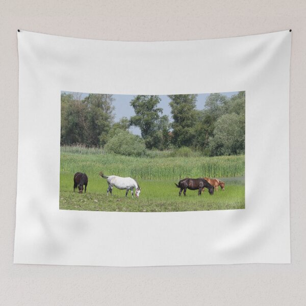 Item preview, horses on pasture nature farm scene designed and sold by goceris.