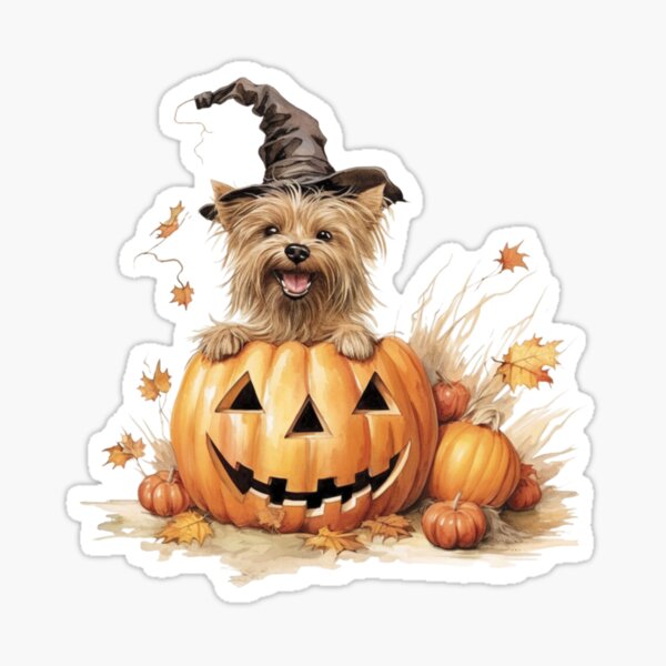 Item preview, Yorkshire Terrier, Halloween Art, Vintage, Pumpkin Dog designed and sold by CreativeDecorCo.