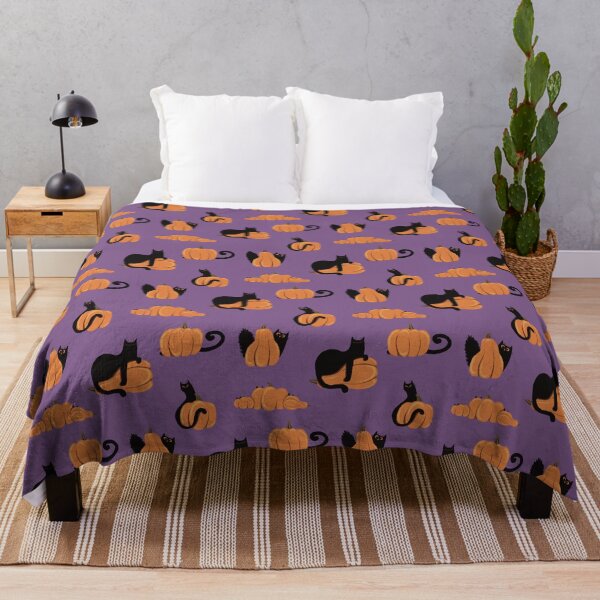 Item preview, Halloween Black Cats And Pumpkins On Purple Background Pattern designed and sold by Julia Sol.