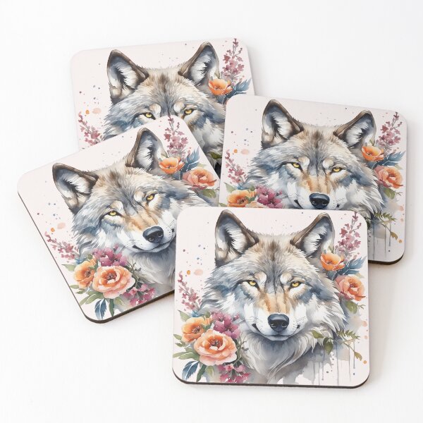 Item preview, wolf with flowers 2 designed and sold by SchokoGoth.
