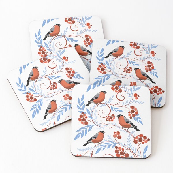 Item preview,  Folk red  birds  bullfinches  and red berries designed and sold by Hennagirl.