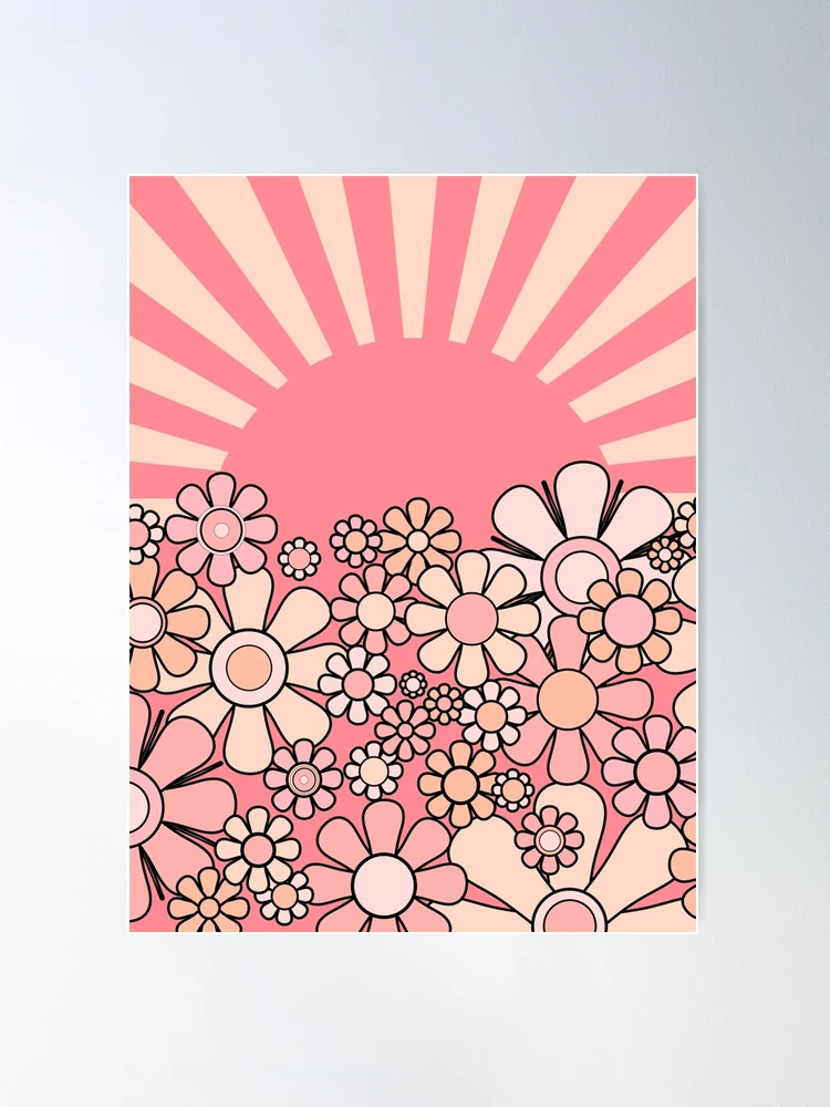 Pink Sunshine Retro Garden Vintage 60s 70s Aesthetic Flowers and Sun |  Poster