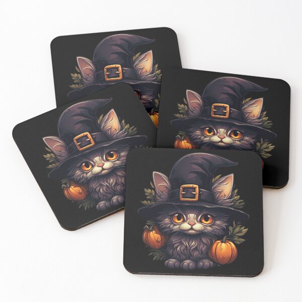 Item preview, Cute cat with a Halloween hat and a few pumpkins designed and sold by InfigoArt.