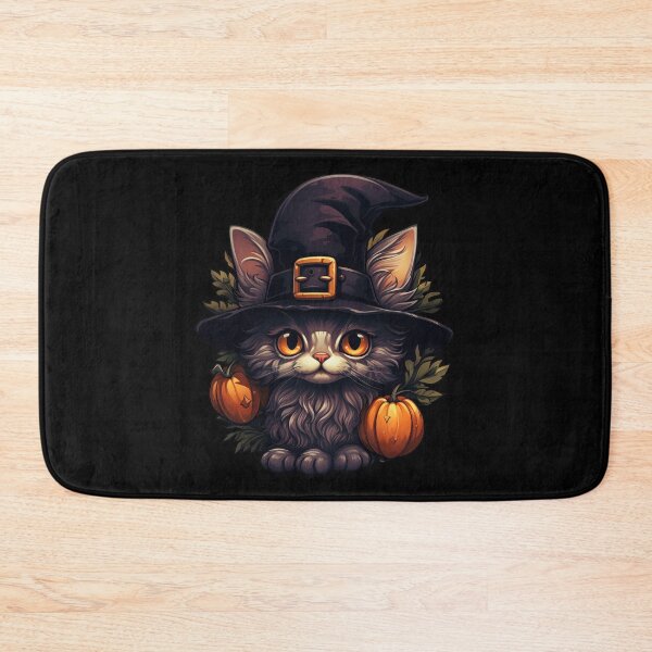 Item preview, Cute cat with a Halloween hat and a few pumpkins designed and sold by InfigoArt.