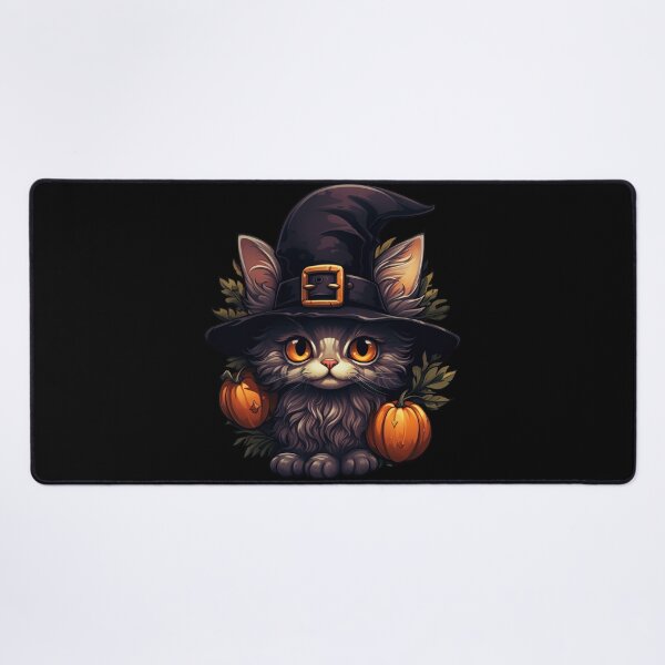 Item preview, Cute cat with a Halloween hat and a few pumpkins designed and sold by InfigoArt.