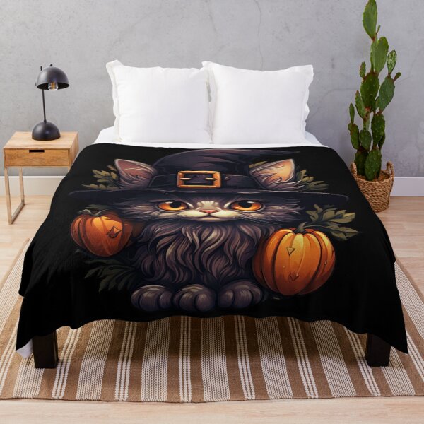 Item preview, Cute cat with a Halloween hat and a few pumpkins designed and sold by InfigoArt.