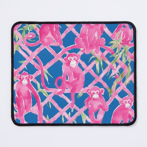 Item preview, Pink monkeys and bamboo lattice on navy blue designed and sold by SophieClimaArt.